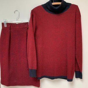 Jones NY Tunic Red Turtleneck &  Lined Skirt Set Size 4 Wool 30%
